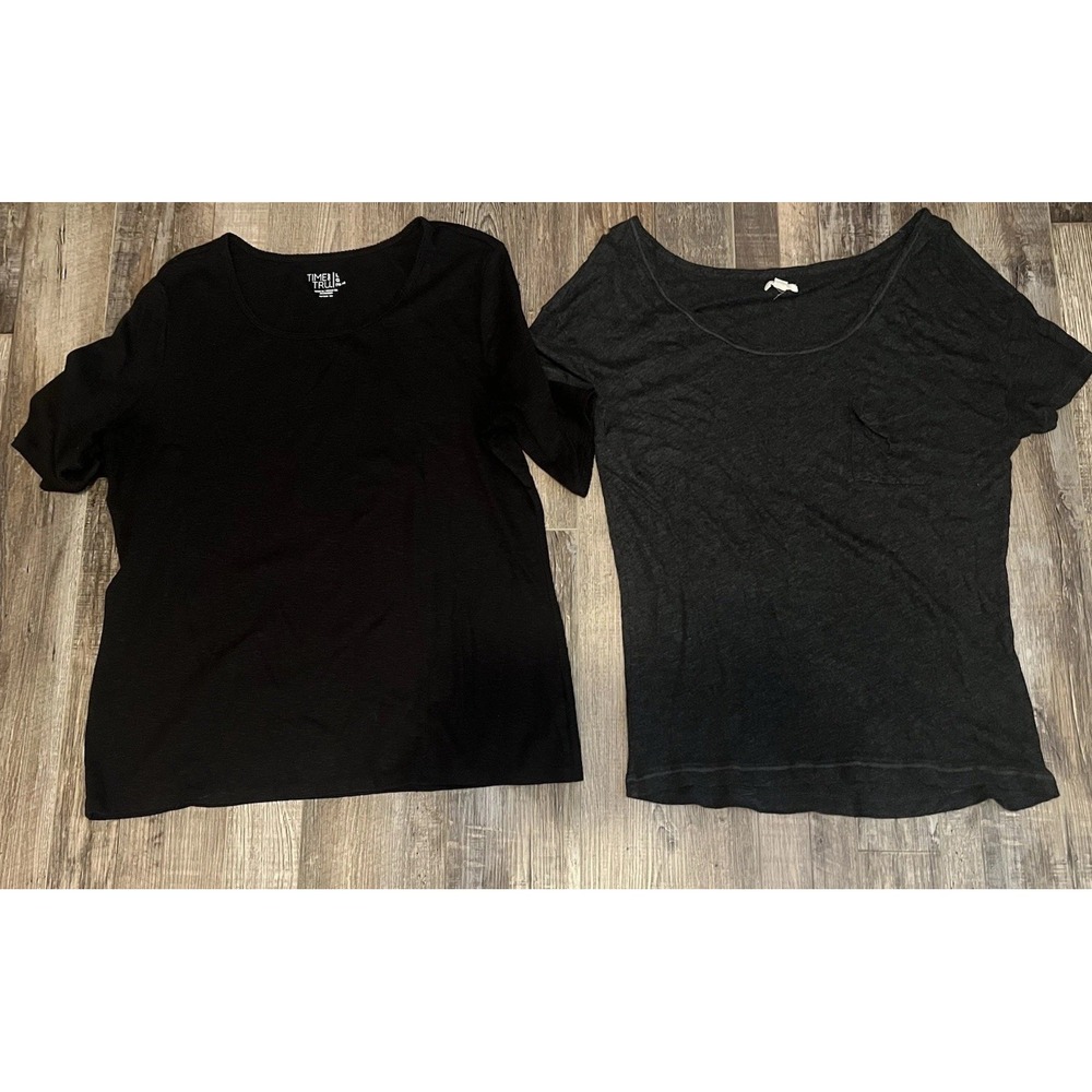 Aerie Time and Tru T-Shirt Lot Womens Large Black Grey Short Sleeve Scoop Neck